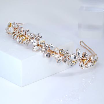 Swarovski Crystals Floral Twilight Bloom Teardrop Headband, Hair Vine Headband, Bridal Hair, Rhinestone Delicate Headband.